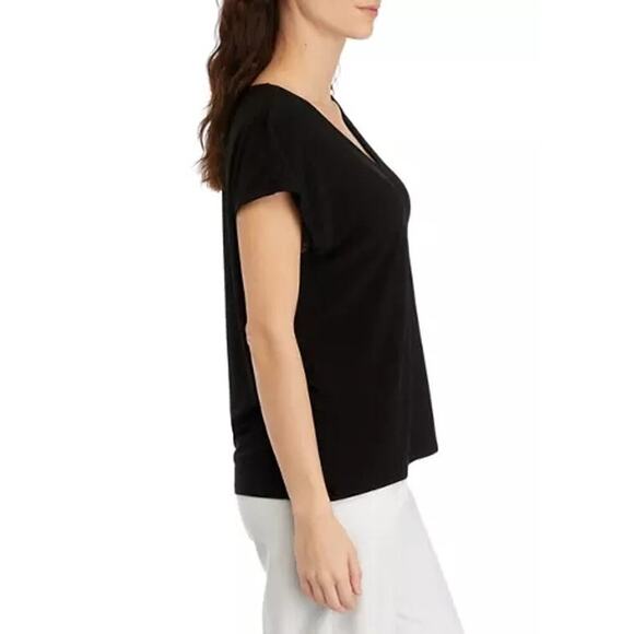 Vince Camuto V-Neck Short Sleeve Blouse Top Solid Rich Black Size XS NWT - Picture 3 of 12